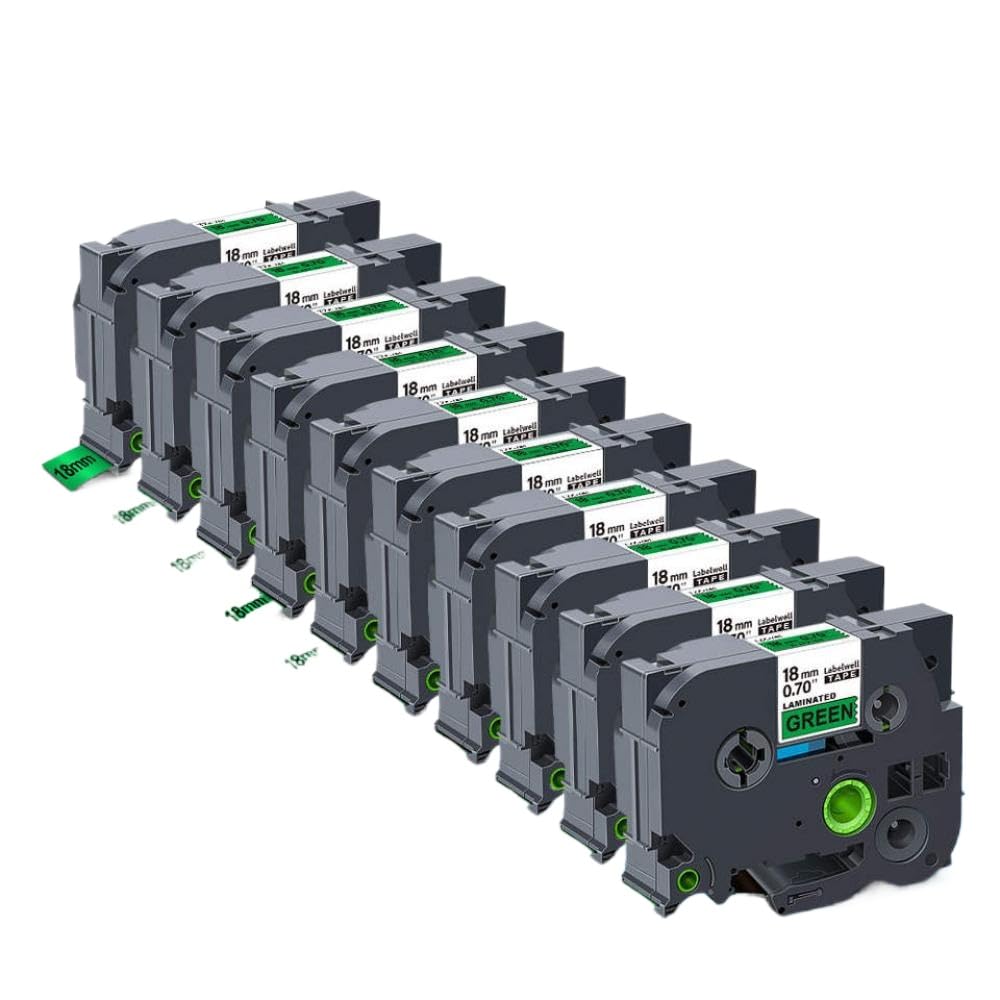 Étiquettes laminées 241, 18mm, 10 pièces, Compatible avec étiqueteuse PT, Compatible avec 241 441 541 641 741 841, Noir sur Blanc(Black on Green)