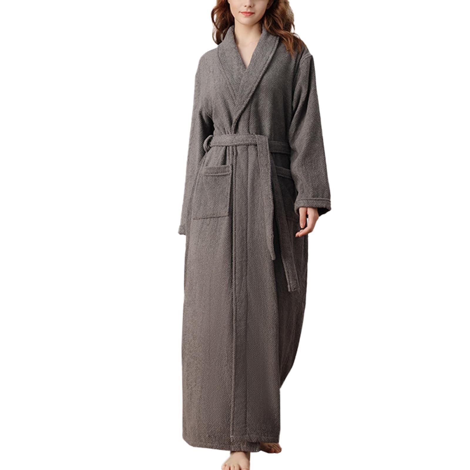 Albornoz suave de longitud completa for mujer, tela de rizo de algodón Albornoz