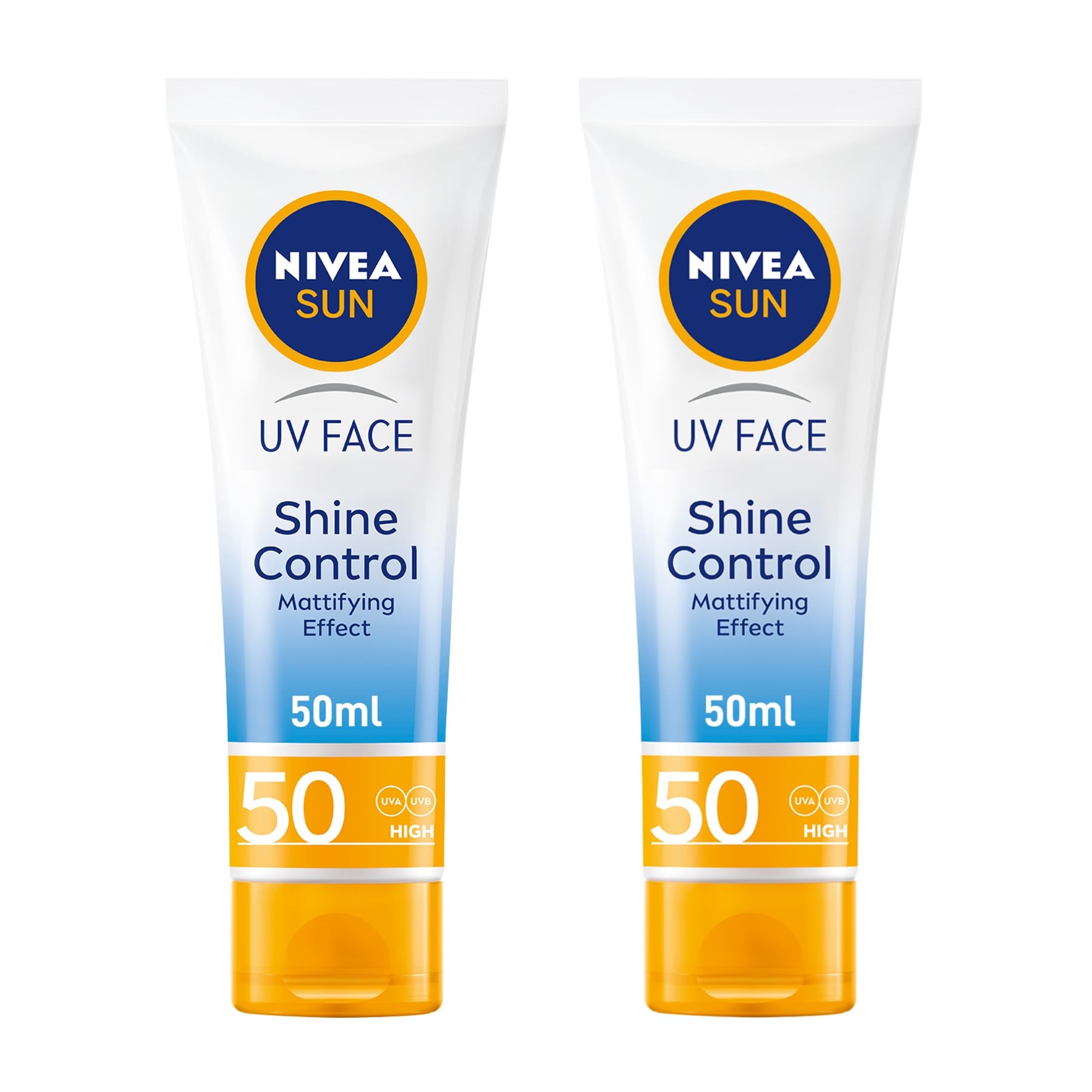 NIVEA SUN Face Cream, UV Shine Control, SPF 50, Tube 2 x 50ml