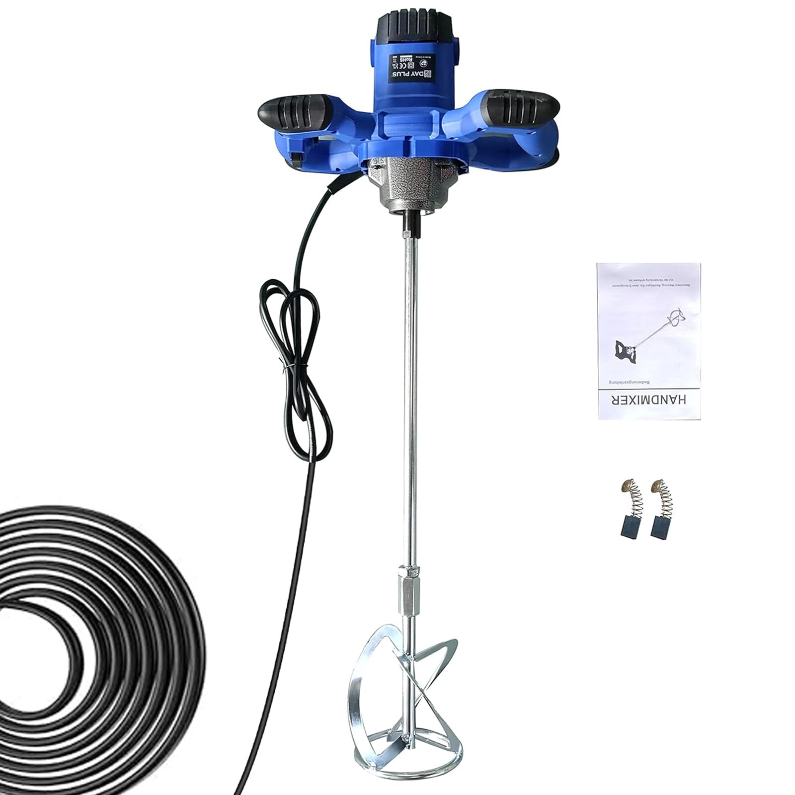 2600W Concrete Mixer Machine Paddle Mixer, Electric Power Plaster Mixer, 6 Speed Adjustable Paint Mixer, M14 Threaded Rod, 2M Power Cable for Mortar Grouts Paint Cement Plaster Plastering