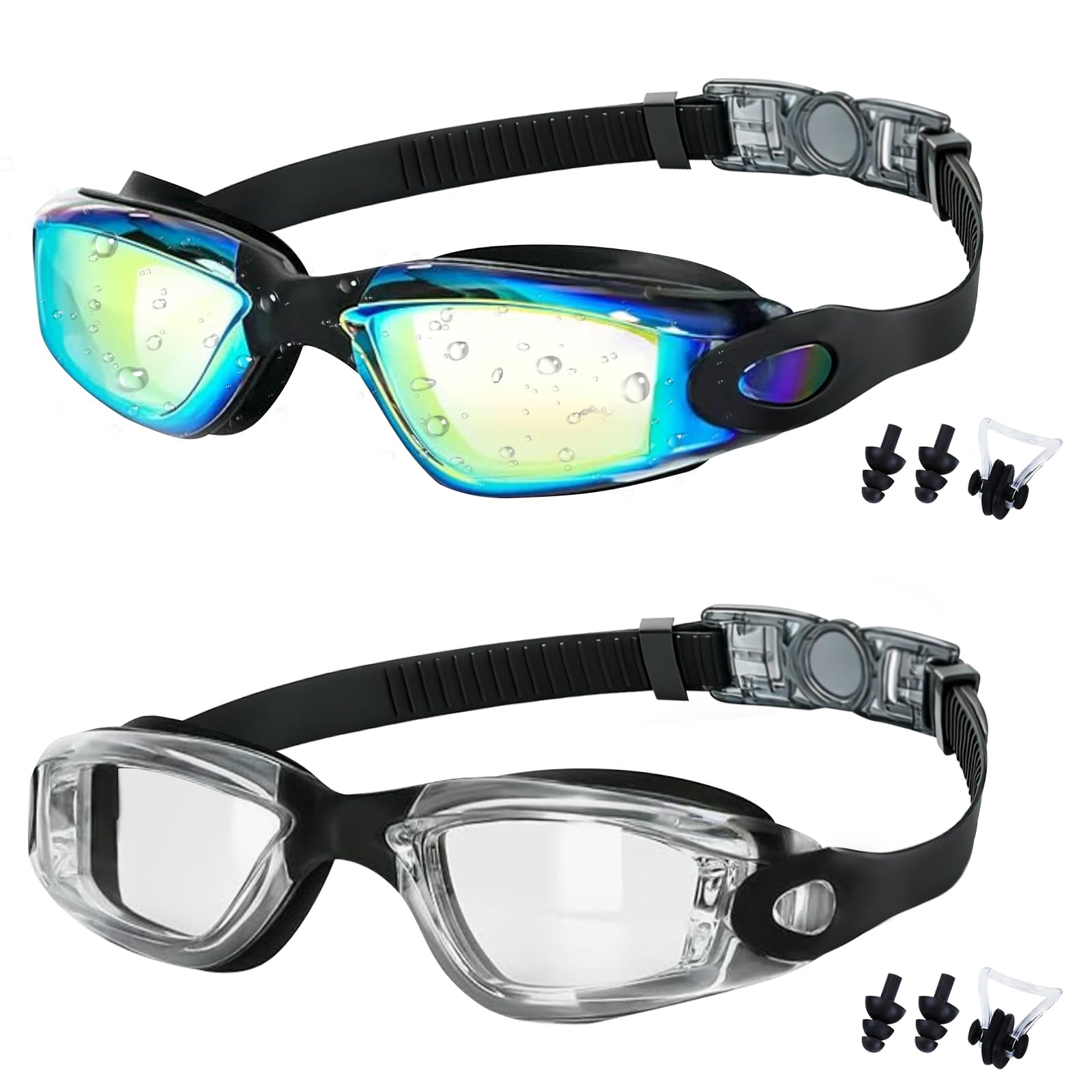Medsuo Swim Goggles 2 Pack Swimming Goggles Anti Fog No Leaking For Adult Women Men Youth (Blue& Clear)