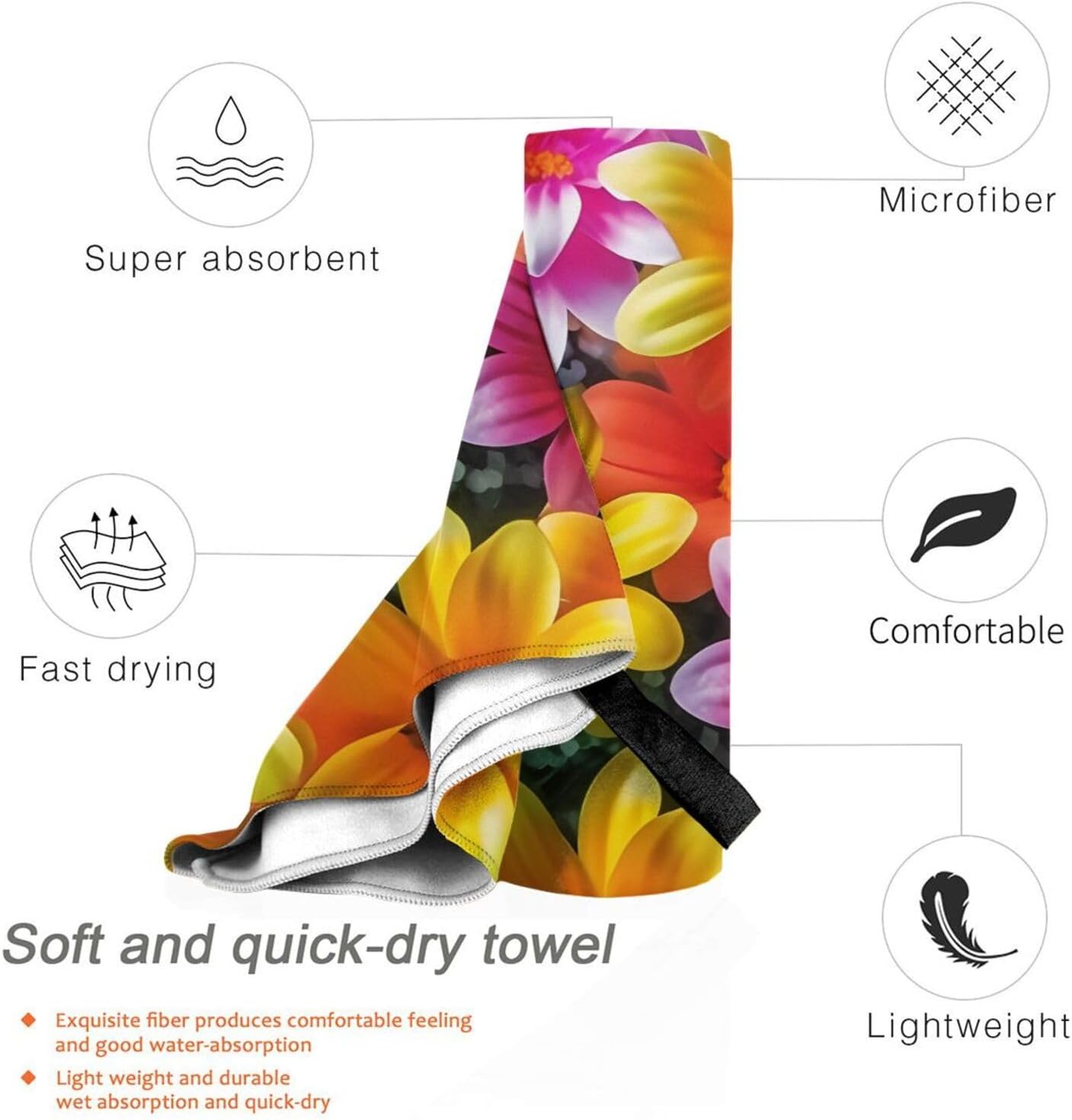 KHiry Microfiber Towel Beach Towels Blooming Flowers Quick Dry Towel Soft Lightweight Travel Towels Absorbent Large Easy Pack Travel Things Beach Blanket for Gym Sports Swimming