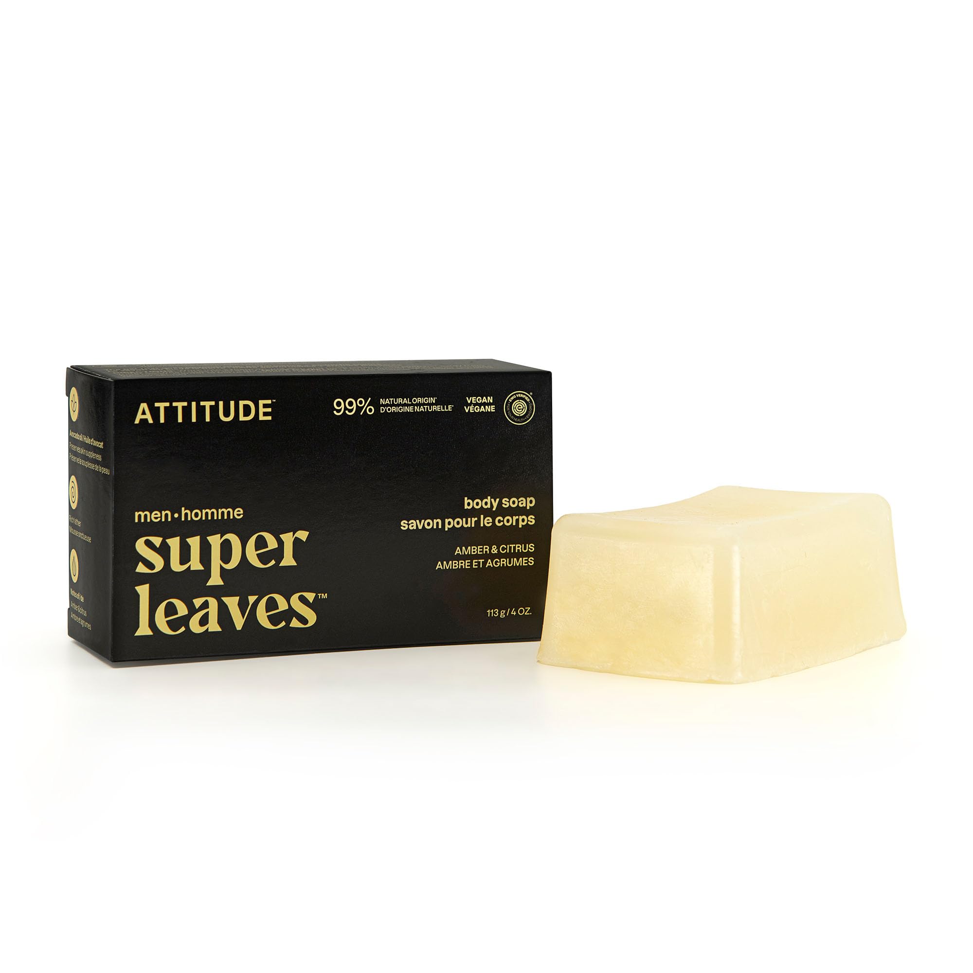 Super leaves men Jabón Corporal Sólido Ámbar & Cítricos 113 g