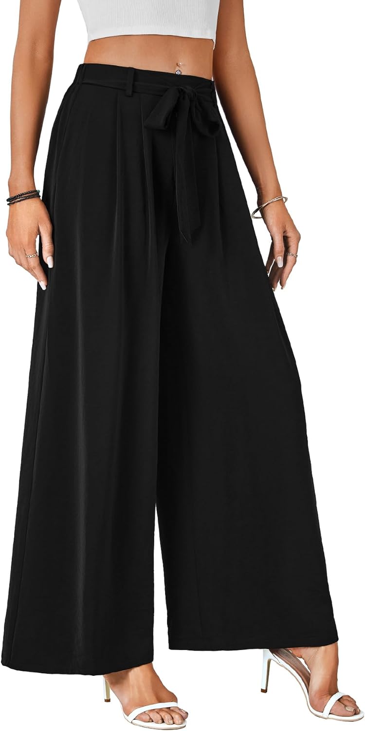 LYANER Women's Casual Loose Elastic Tie Knot Waist Wide Leg Pants Trousers with Pockets - Image 4