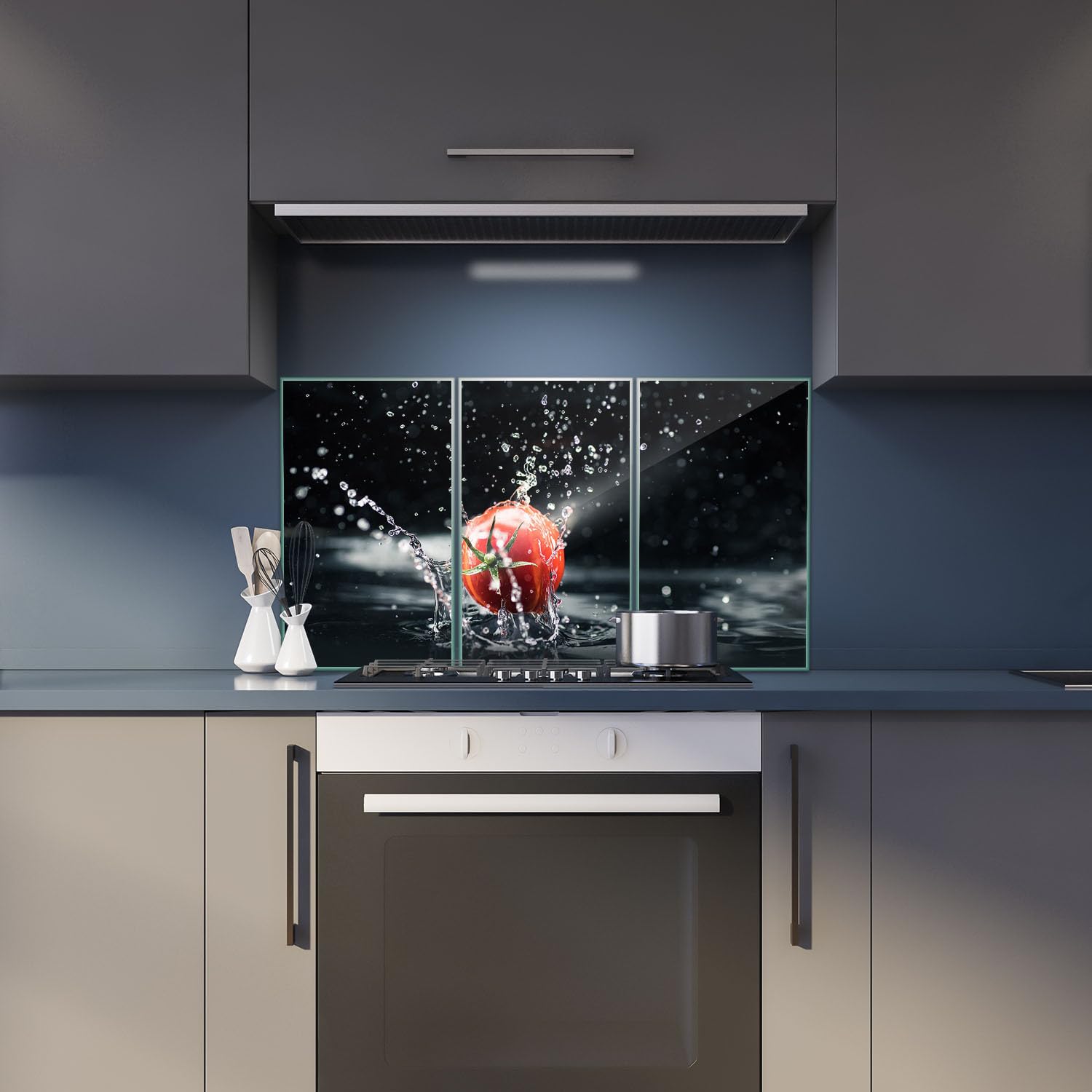 Herdabdeckplatte Abdeckung Ceranfeld Abdeckplatte Schneidebrett 3-Teilig 90x52 Gemüse Rot Schwarz Spritzschutz Glasplatte Ceranfeldabdeckung Schutz Herdschutz Sicherheitsglas Glasschneidebrett 3x30x52