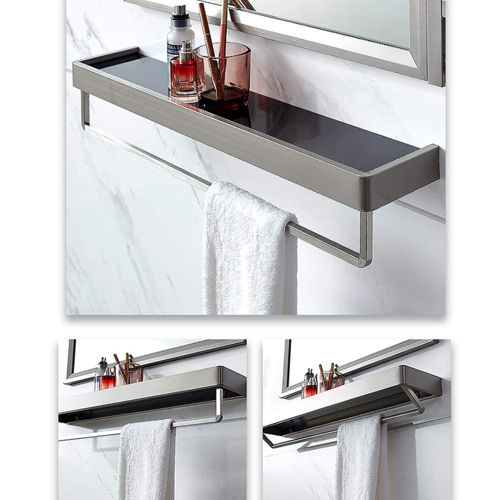 ESNY Mensola per Bagno in Vetro per Lavabo Resistente, Mensole per Doccia in Vetro Temperato Montaggio a Parete con Viti Portasciugamani, Contenitore per Doccia 30/4 Silver-60cm