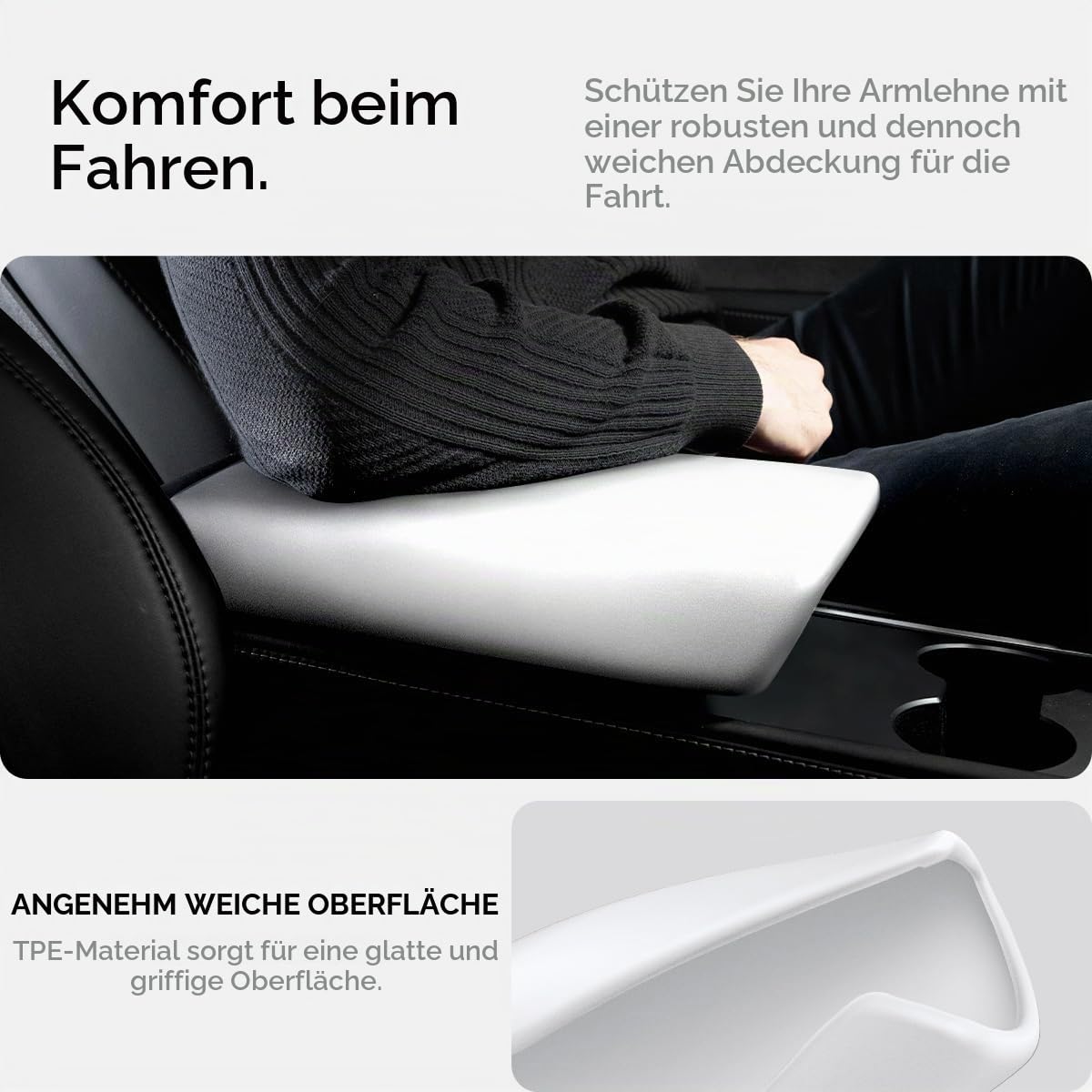 Spigen Tesla Model Y (~2024) Model 3 (2021-2023) Mittelarmlehne Abdeckung, Armlehne Abdeckung Schutzhülle Inennraum, Langlebig und Wasserfest, Kompatibel mit Tesla Model Y und Model 3 Zubehör - Weiß