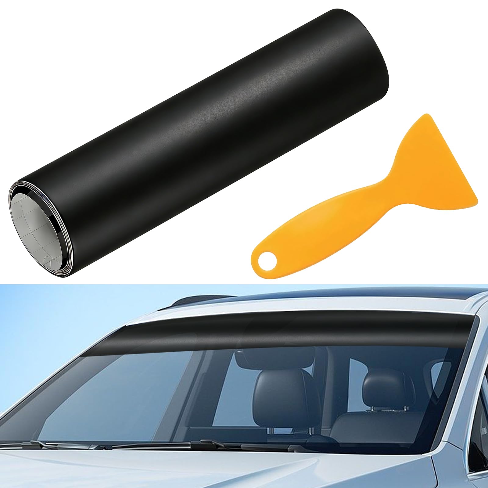 Car Sun Strip for Car Windscreen,150x20cm Windshield Sun Strip,Car Van Windscreen Sunvisor Strips,Self Adhesive Front Window Tint Strip,Anti-Glare PVC Windshield Sticker for UV Protection (Matte)