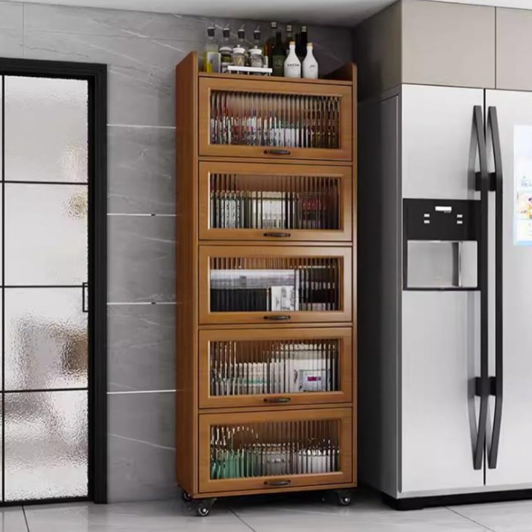 Estante para especias, carrito de almacenamiento delgado, carrito de cocina móvil con ruedas, puertas de vidrio templado, estante estrecho, organizador de ahorro de espacio