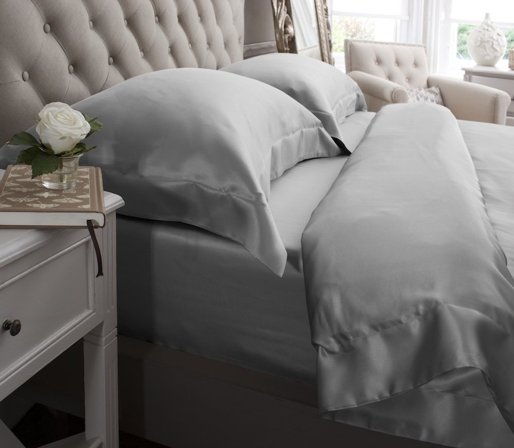 Jasmine Silk Grey 3Pcs 100% Mulberry 19Mm Charmeuse Silk Duvet Cover Set (Grey) (Double)