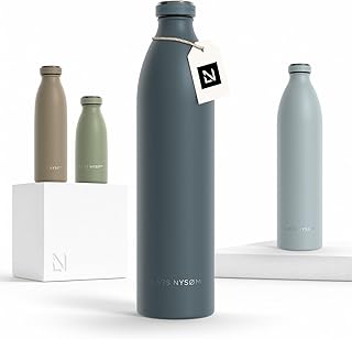 LARS NYSØM Edelstahl Trinkflasche 350ml, 500ml, 750ml, 1L, 1 5 liter | Thermosflasche Kohlensäure geeignet | Auslaufsichere Wasserflasche für Sport, Outdoor (Stone Blue, XL 1500ml)