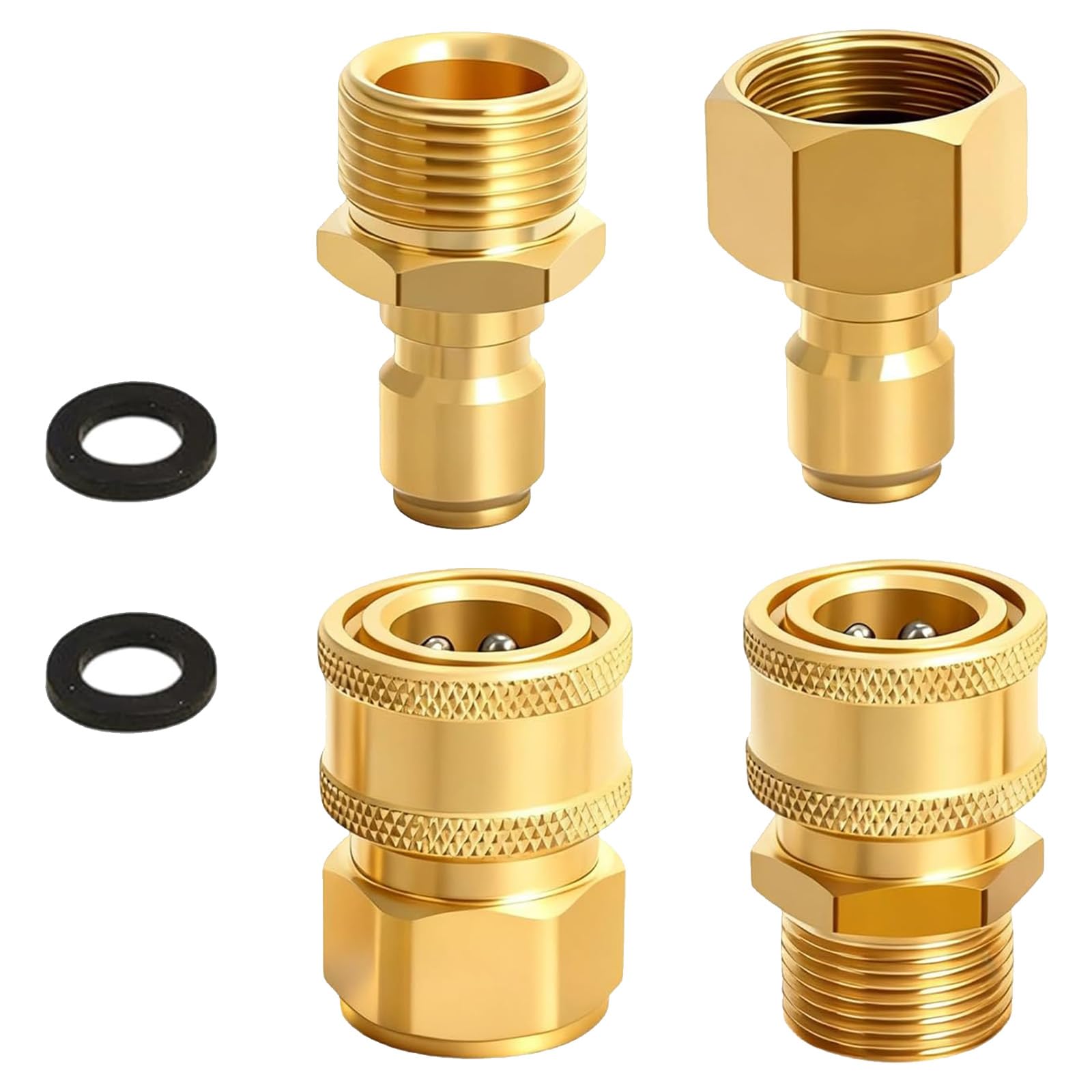 Gkhlg 4 Piece Pressure Washer Hose Fittings Kit Quick Connect Brass Adapters Power Washer Fittings No Leak for Car Washing Gardening and Outdoor Cleaning (M22-15mm Male/Female 1/4")