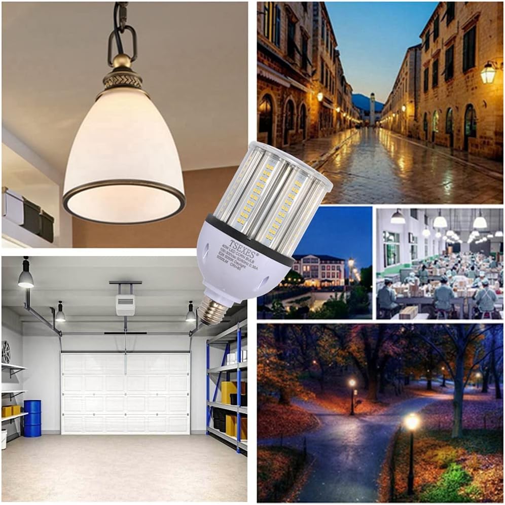 40W LED Bulbs 6000Lumen E26 Medium Base LED Corn Light Bulb 5000K Daylight,Equivalent 175W to 250W Metal Halide Bulb HID HPS Bulb for Indoor Outdoor Garage Workshop Warehouse Backyard