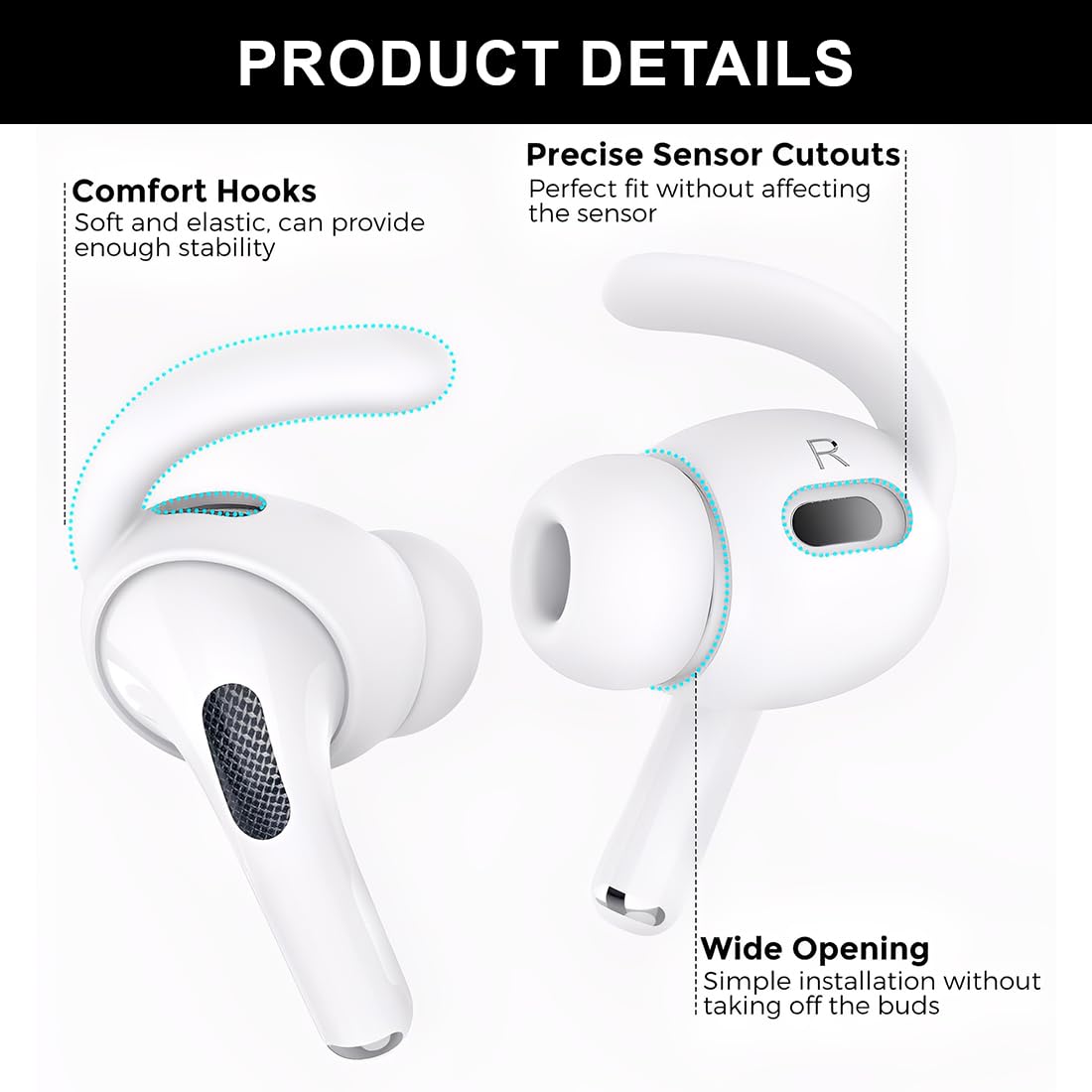 6 Paia Ganci per le orecchie compatibili con AirPods Pro 3 Auricolari Antiscivolo Gommini Auricolari Accessori [Aggiunta Custodia Porta]