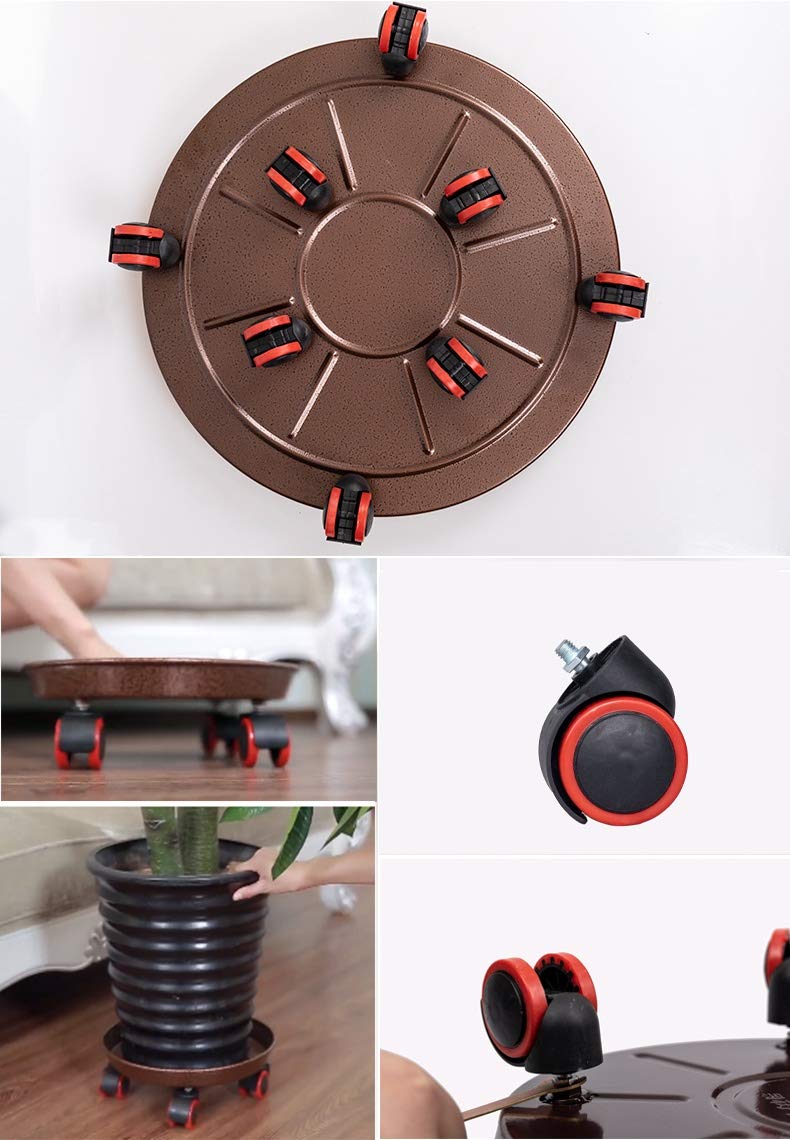 Transportadores de Macetas, Base con Ruedas para Macetas, Soporte para Macetas con Ruedas Redondo, Soporte para Macetas Exterior Hierro, Base con Ruedas Carga Pesada, Brown, 51
