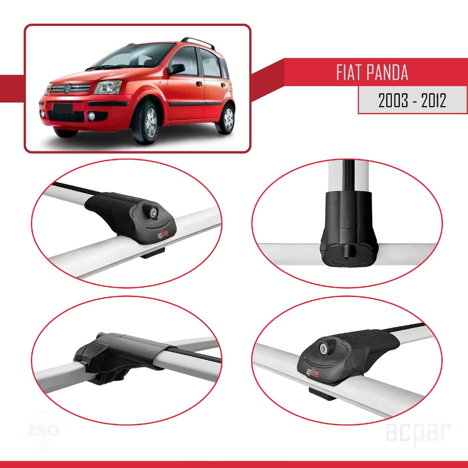 Compatibile con Fiat Panda 2 (169) 2003-2012 Modello ACE-1 Barre Tetto Portapacchi Auto Barre Portatutto Grigio Alluminio 2 Barre