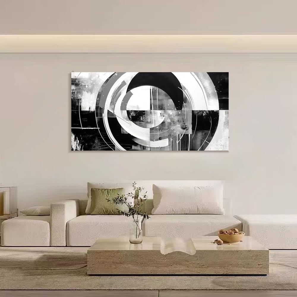 IHHGNB Abstract Canvas Prints And Posters This Black And White Decorative Painting Geometric Theme Wall Art for Home Decor(60x120cm(24x47in)/No frame)
