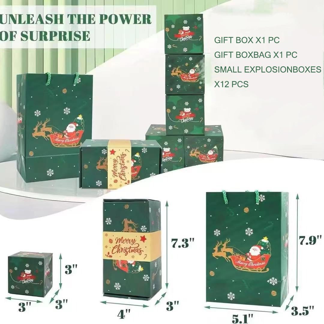 iYanoc Surprise Gift Box Explosion?Surprise Box Gift Box For Money?Funoio Gift Boxes, Funoio Surprise Gift Box Christmas, Pop Up Money Box For Cash Gift, Surprise Gift Box Set (12 Bounces)(Green)