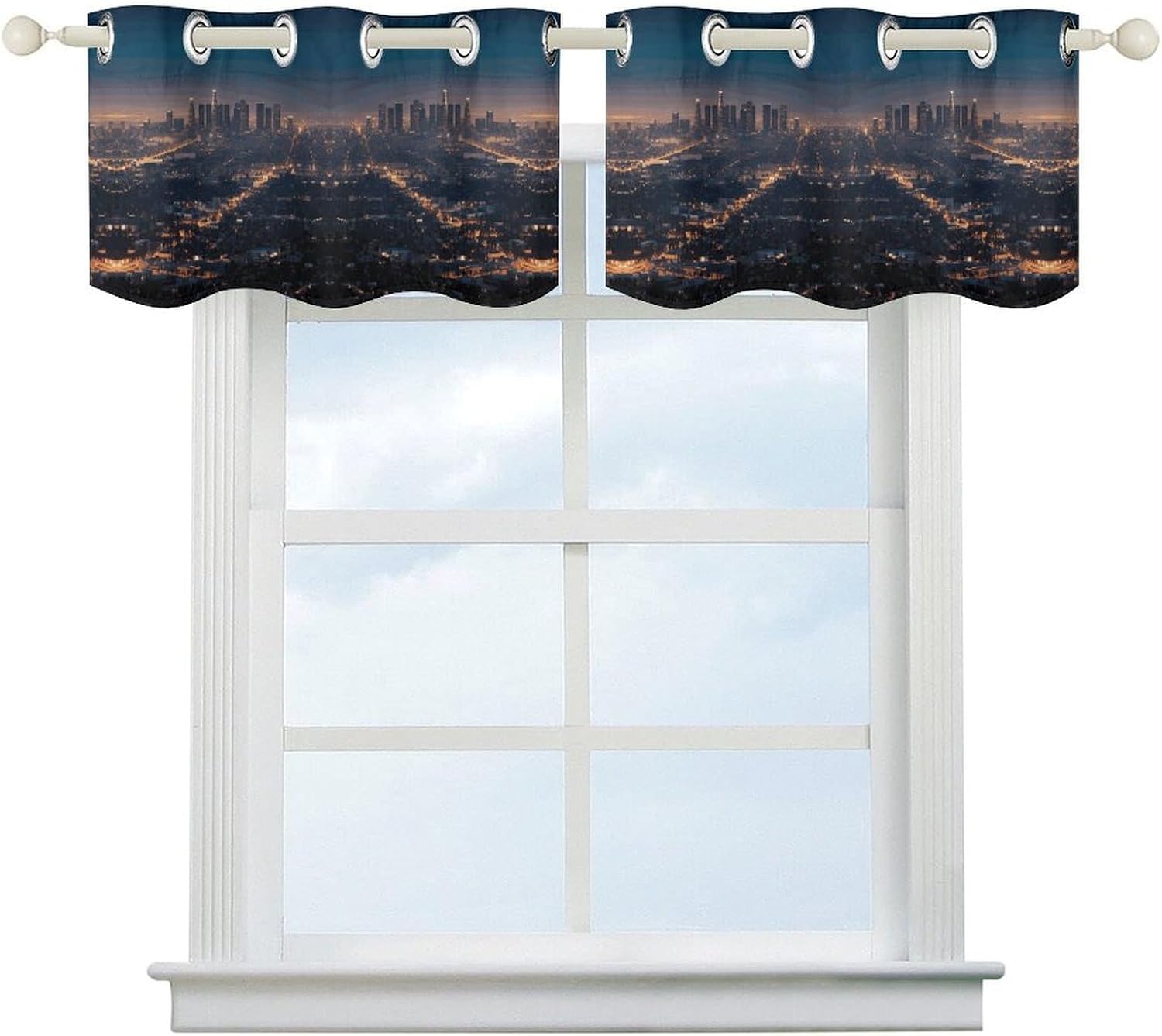 Small Window Curtains, Los Angeles Skyline Printed Mini Window Curtains Valance, Pocket Window Curtains are Suitable for Homes, Offices, Farmhouses, and Restaurants