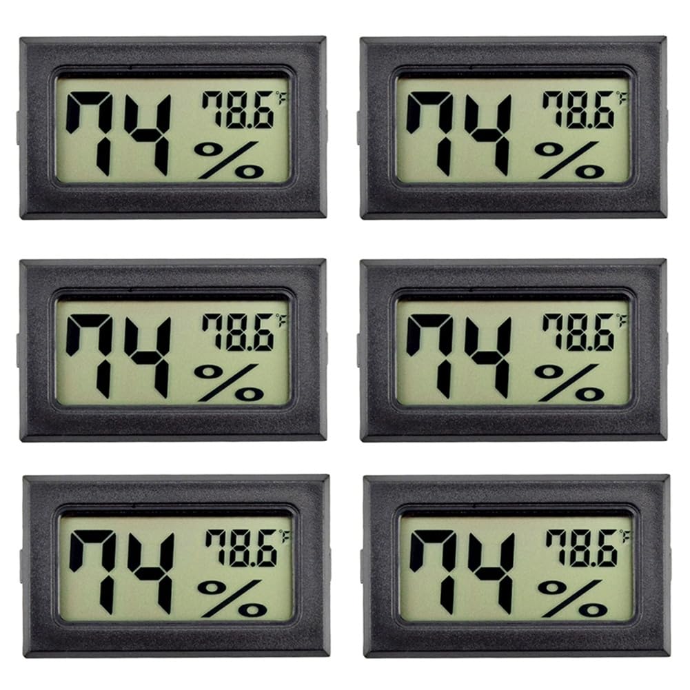 6Pcs thermomètres numériques d'intérieur, Mini hygromètre, Thermomètre numérique Humidité avec (℉), Incubateur, Thermomètre d'intérieur pour serre, jardin