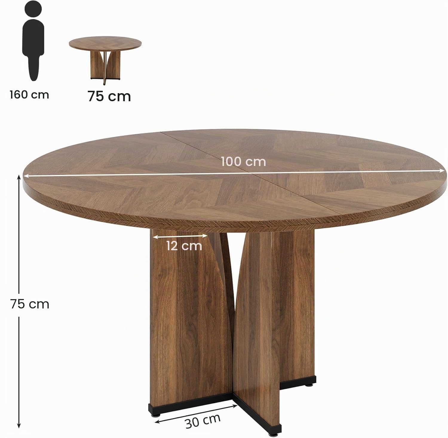 Lailang 100cm Tavolo da Pranzo, Tavolo Rotondo, Tavolo Cucina Salvaspazio, Tavolo In Legno, Tavolo Moderno, 100 x 100 x 76 cm, Marrone