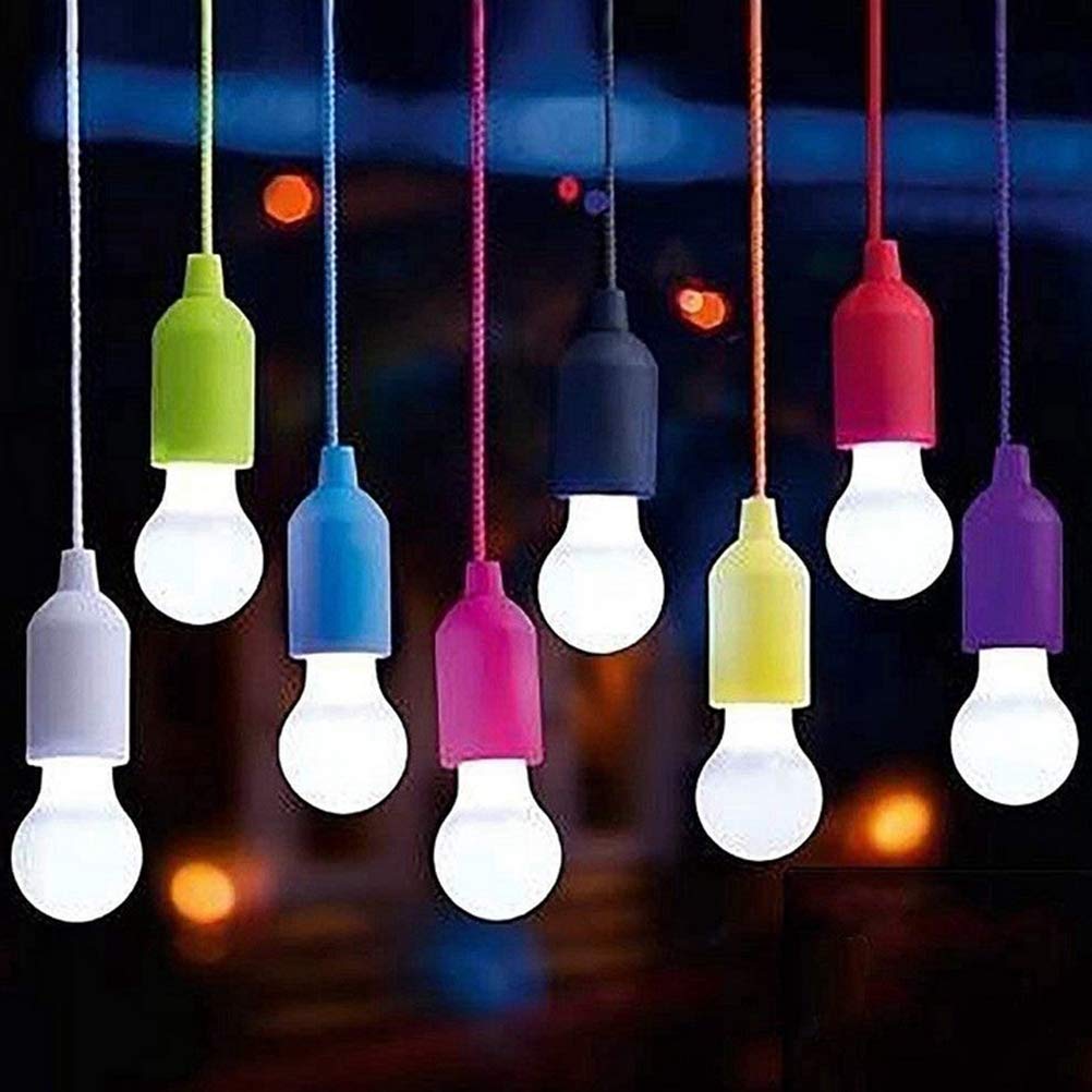 HEITIGN8 Pack LED Pull Cord Light Bulb Battery Operated Light Bulb Portable Hanging Pull Cord Lamp On A Rope for Weddings Festivals Camping Parties Barbecue Decoration