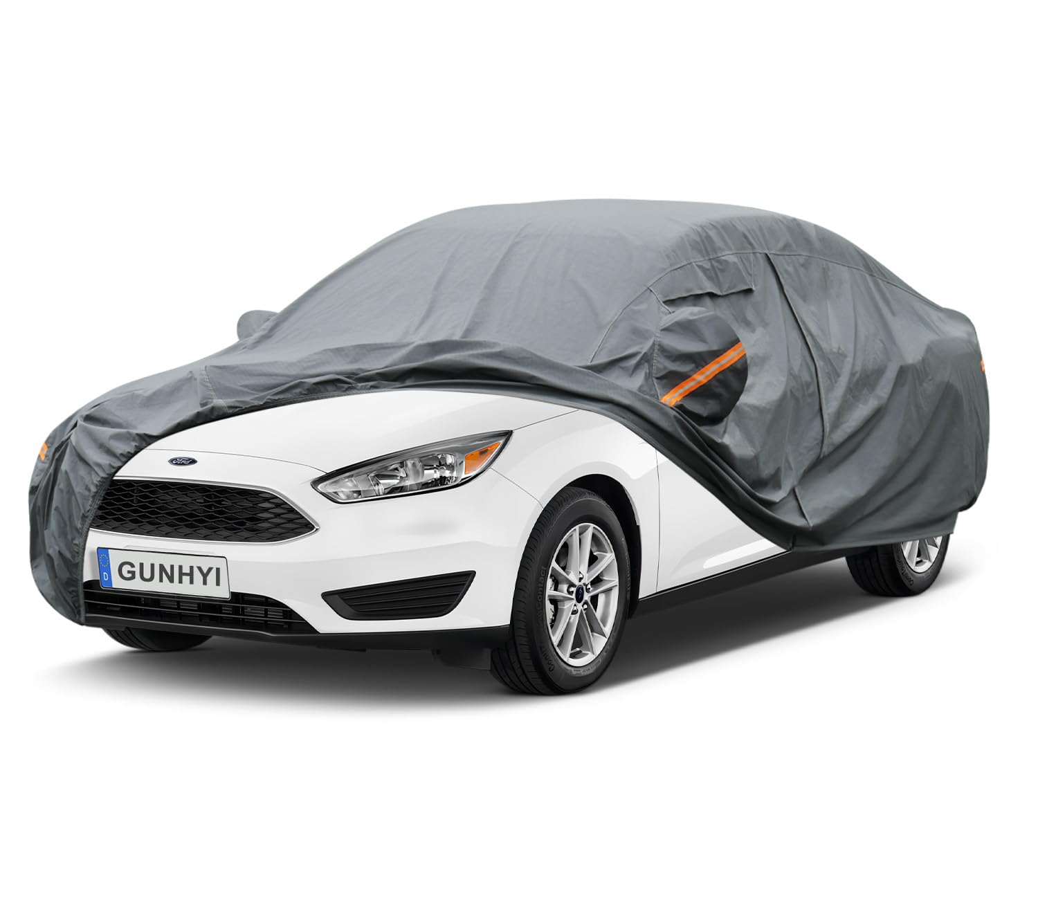 GUNHYI Premium Car Cover Custom Fit Ford Focus Sedan, 16 Layers Heavy Duty Car Cover Waterproof All Weather with Zipper Door for Sun Rain Snow Dust Uv Protection