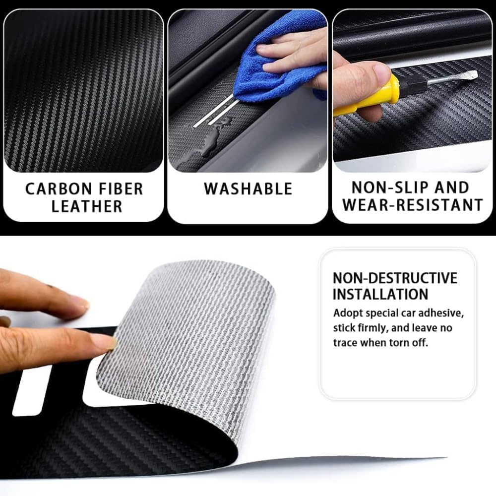 VALKEM 4 Pièces Protecteur De Seuil De Porte De Voiture Pour Suzuki Samurai, Carbone Fibre Anti-Rayures Anti-saleté Autocollant, Voiture Accessoires De Décoration