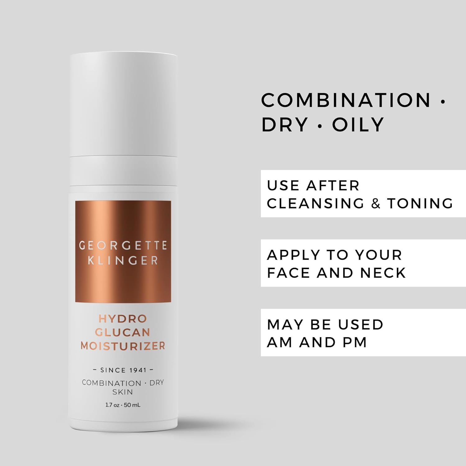 Georgette Klinger Hydro Glucan Moisturizer - Glowing, Long Lasting Hydration, Plumps and Firms Skin while Boosting Natural Moisture, Smoothing Face Cream with Hyaluronic Acid for Dry Skin - 1.7 oz