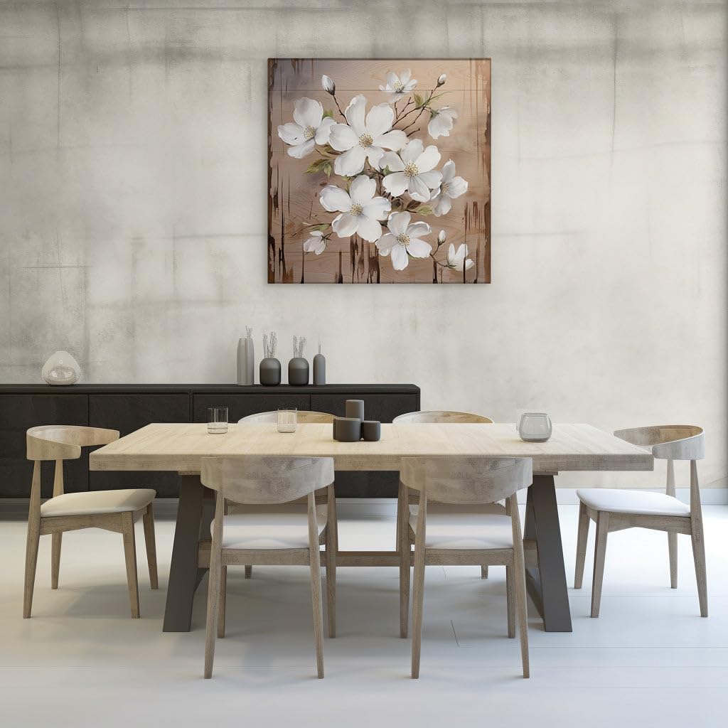 Canvas for Living room. Whispering Whites: A Serene Bouquet on Oak Canvas, 27 x 18 inch Canvas Wall Art - Ready to Hang - 69x46 cm (27x18 inch)