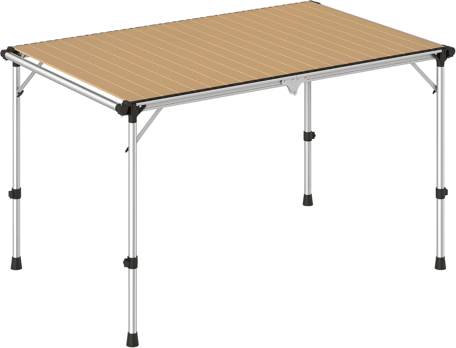 Outsunny Folding Camping Table, Adjustable Height Aluminum Table, Portable Camping Table for Picnic, Beach, BBQ, Light Brown