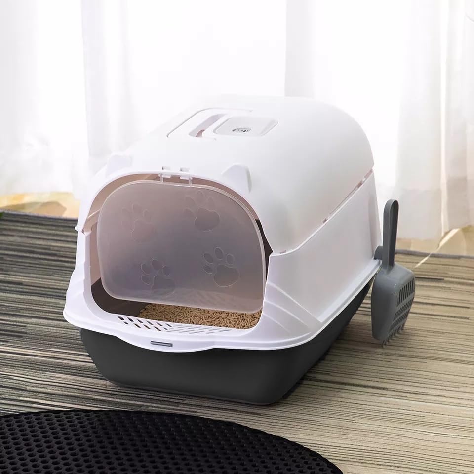 Image of 24x7 eMall Black Cat Litter Box Cat Litter Tray with Dome and Scoop with Foul Smell Absorber 18 x14 x14 Inch (45x35x35Cm)