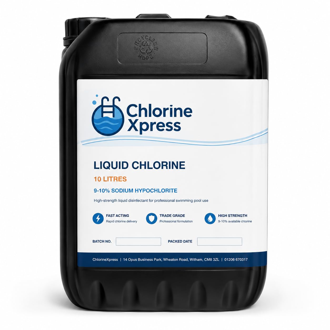 Liquid Chlorine | 10 Litres | Professional Swimming Pool Disinfectant | Chlorine Xpress | Fast Acting High Strength Pool Chlorine Shock