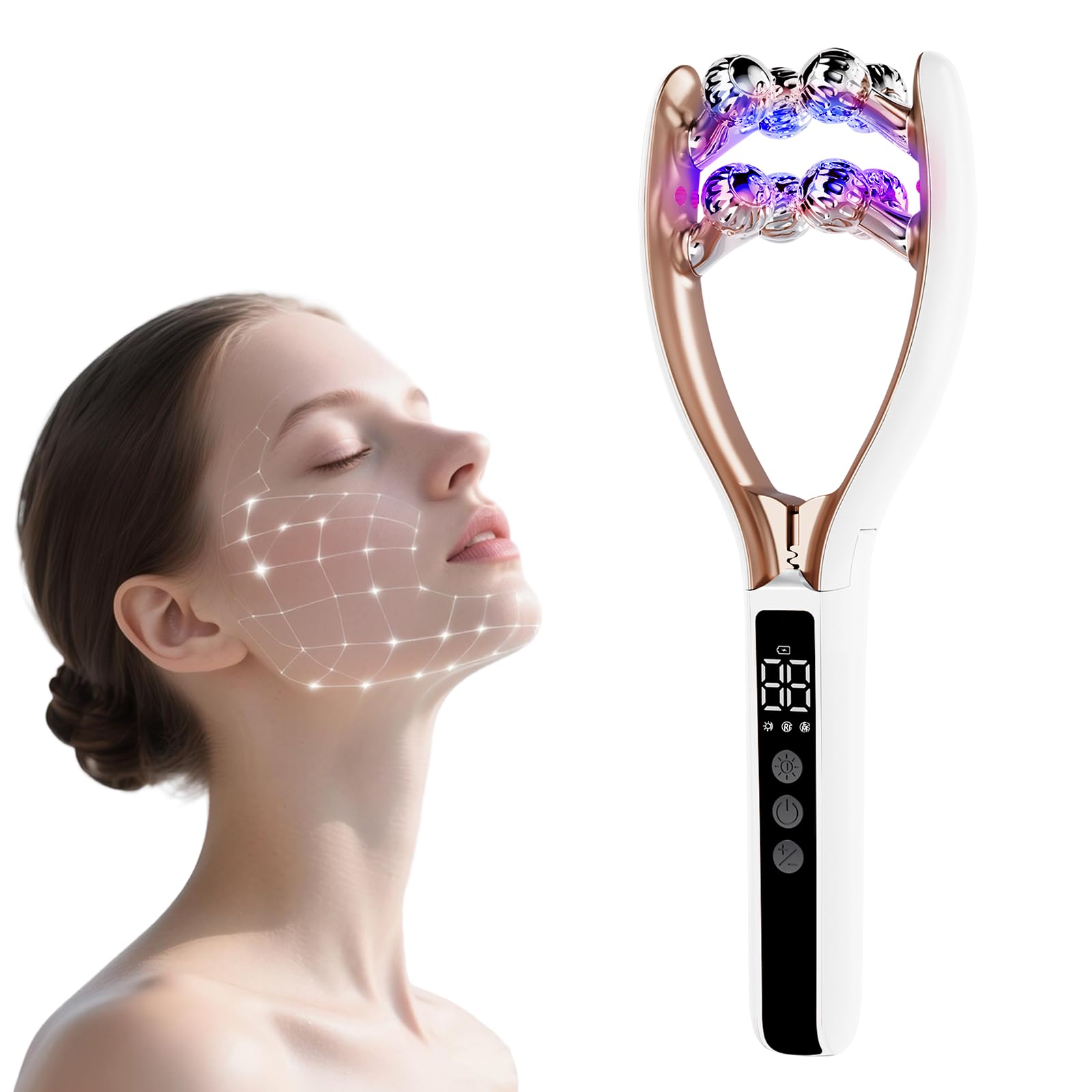 Photo 1 of SZMDLX Microcurrent Facial Massager with LCD Screen, Electric Face Roller for Lifting & Toning, EMS Skin Tightening Device for Puffiness & Fine Lines, USB Rechargeable V-Shape Tool