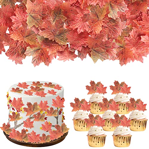 40 PCS Edible Maple Leaf Cupcake Toppers Fall Leaves Cupcake Picks Thanksgiving Theme Baby Shower Kids Birthday Party Cake Decorations Supplies