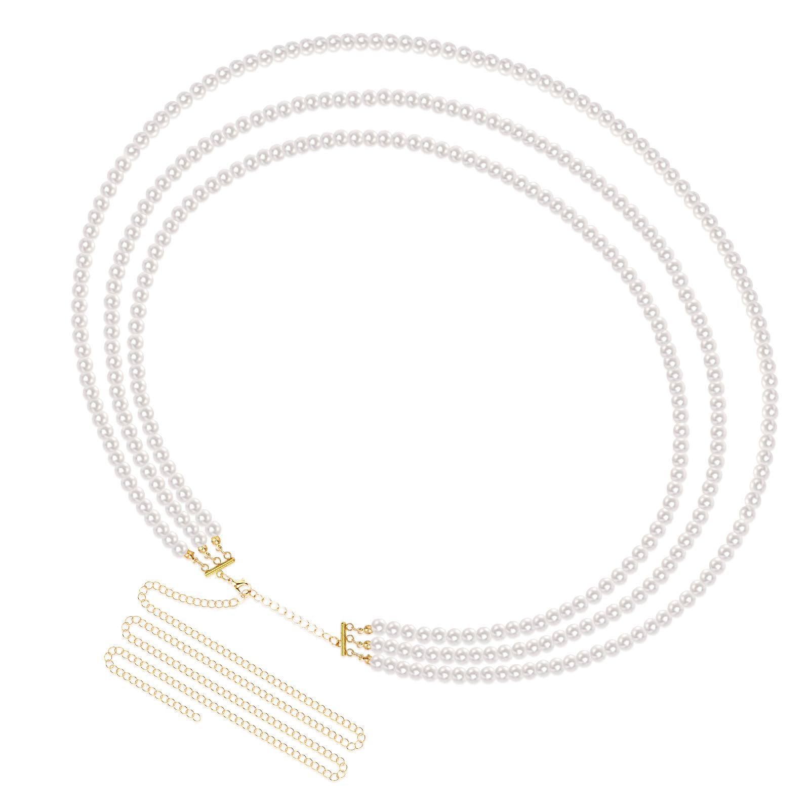 rectyo gallery 1 Pcs Premium white Plus Size Chain Belt for Women, 3 Layers White Pearl Waist Chains, Extra Large Body Chain, 33.4-59 Inch Adjustable Chunky Belt Chain-picture-50