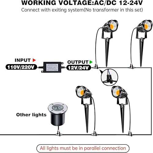 Miniatura 7 de Luces de paisaje de bajo voltaje de 9 W con conectores 12 V ACDC LED Landspcape Iluminación exterior impermeable Focos 900LM blanco cálido jardín