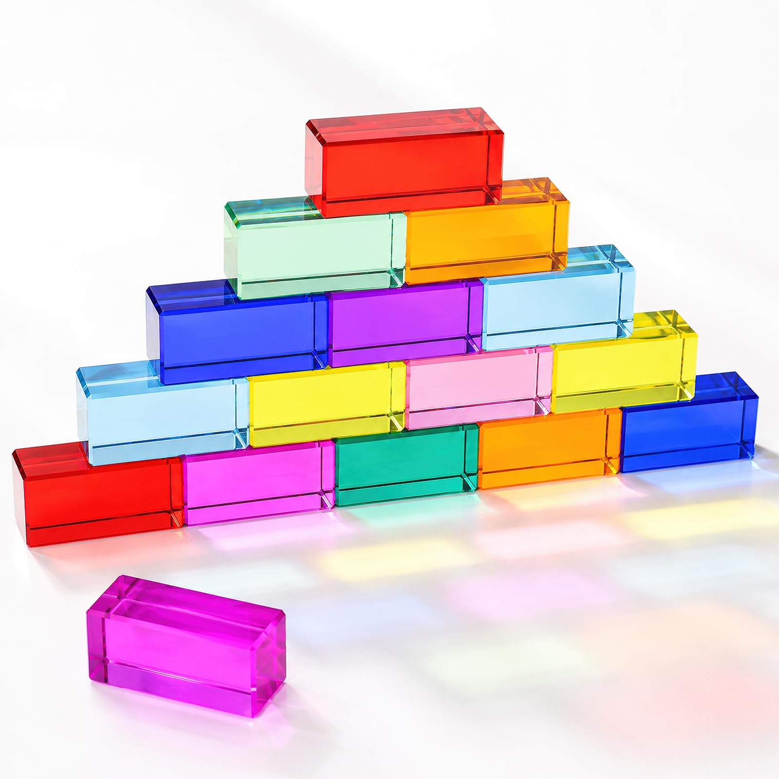 DHNDO 20 Pcs Acrylic Rainbow Building Blocks, Translucent Stacking Gem Cubes, Colourful Gemstone Blocks Sensory Educational Toy for School Learning Display Decoration (2.5x2.5x5cm)