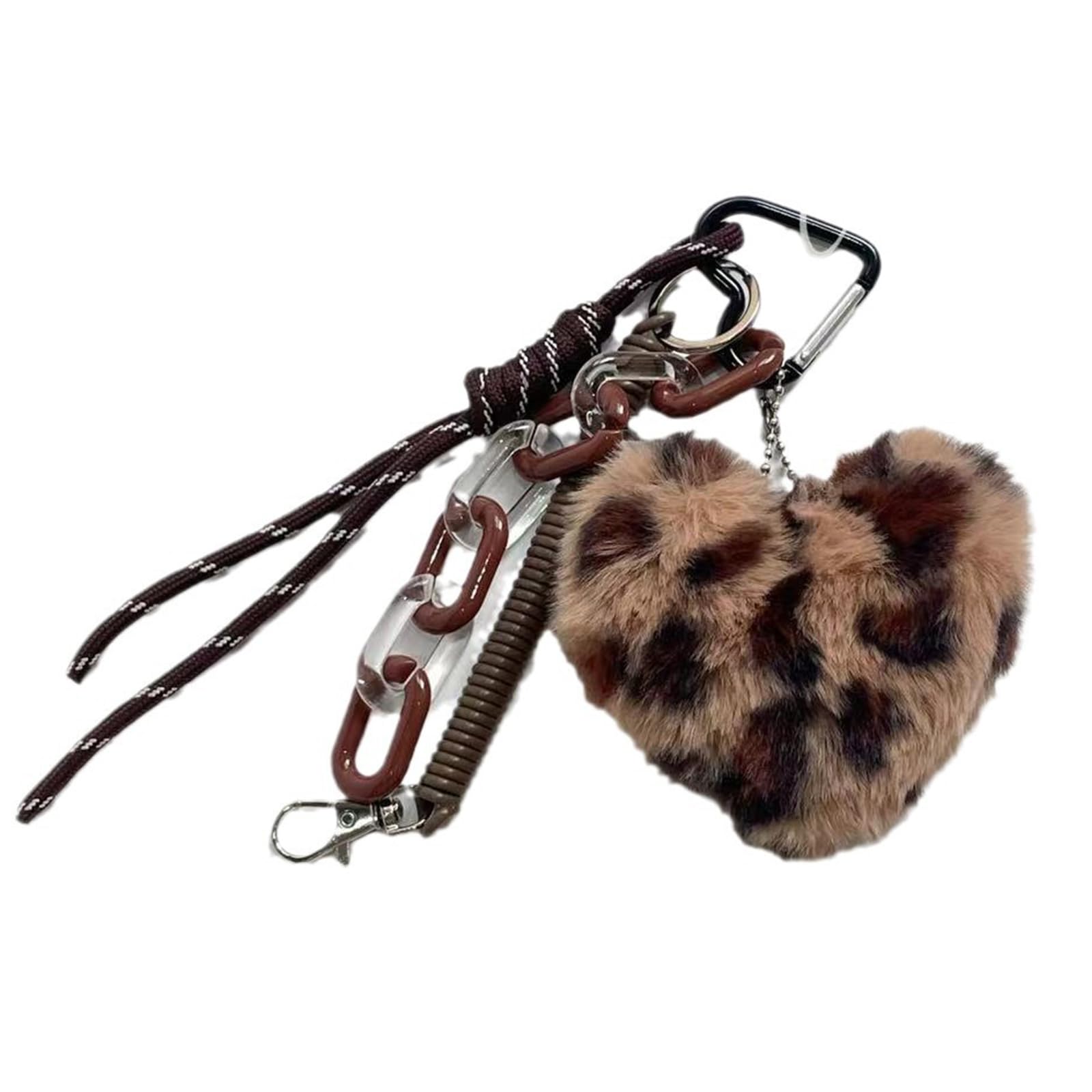 KTGUK Heart Leopard Print Pom Pom Keychain,Charm Leopard Print Plush Fluffy Keyring,Y2K Heart-shaped Pom Pom Fluffy Leopard Bag Charm,for Car Keys Bag Accessories