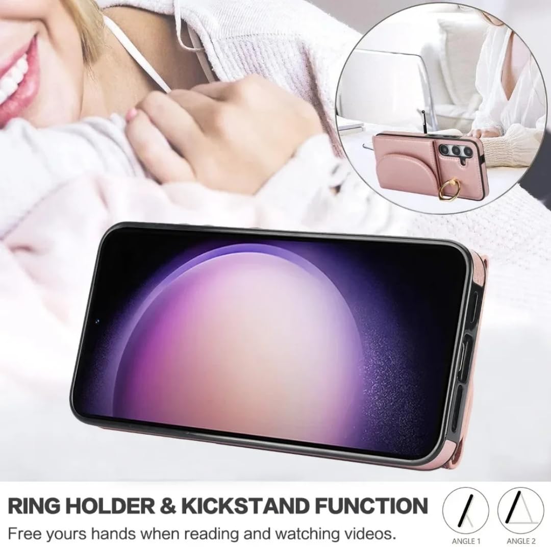 Funda para teléfono con Tarjetero y Soporte de Anillo para Samsung Galaxy S21 S23 Fe S22 S24 S25 Ultra S26 Plus A36 A15 A55 A35 A16 A56 (para Galaxy A36/marrón)