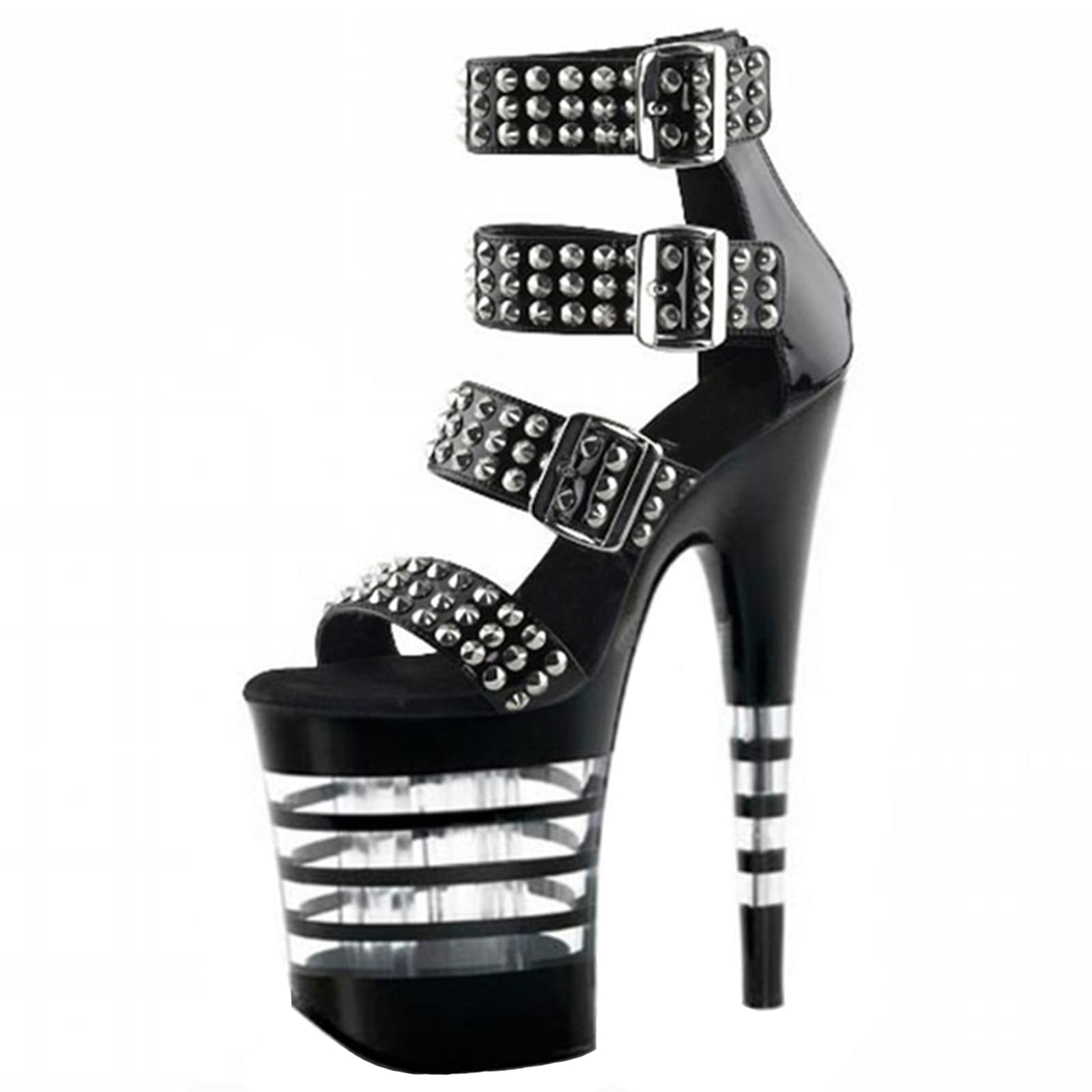 20CM Mode Punk Rivet Plate-Forme Talons Hauts Sandales Noir Cheville Sangle Pompes Sexy Stripper Club Pole Dance Party Chaussures Taille 34-46