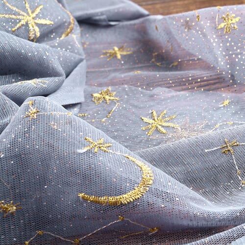 Amazon.com: Glitter Celestial Moon Star Embroidered Mesh Tulle Fabric Lace  Fabric for Sewing Dress,Wedding,Prom,Black White Blue by The Yard