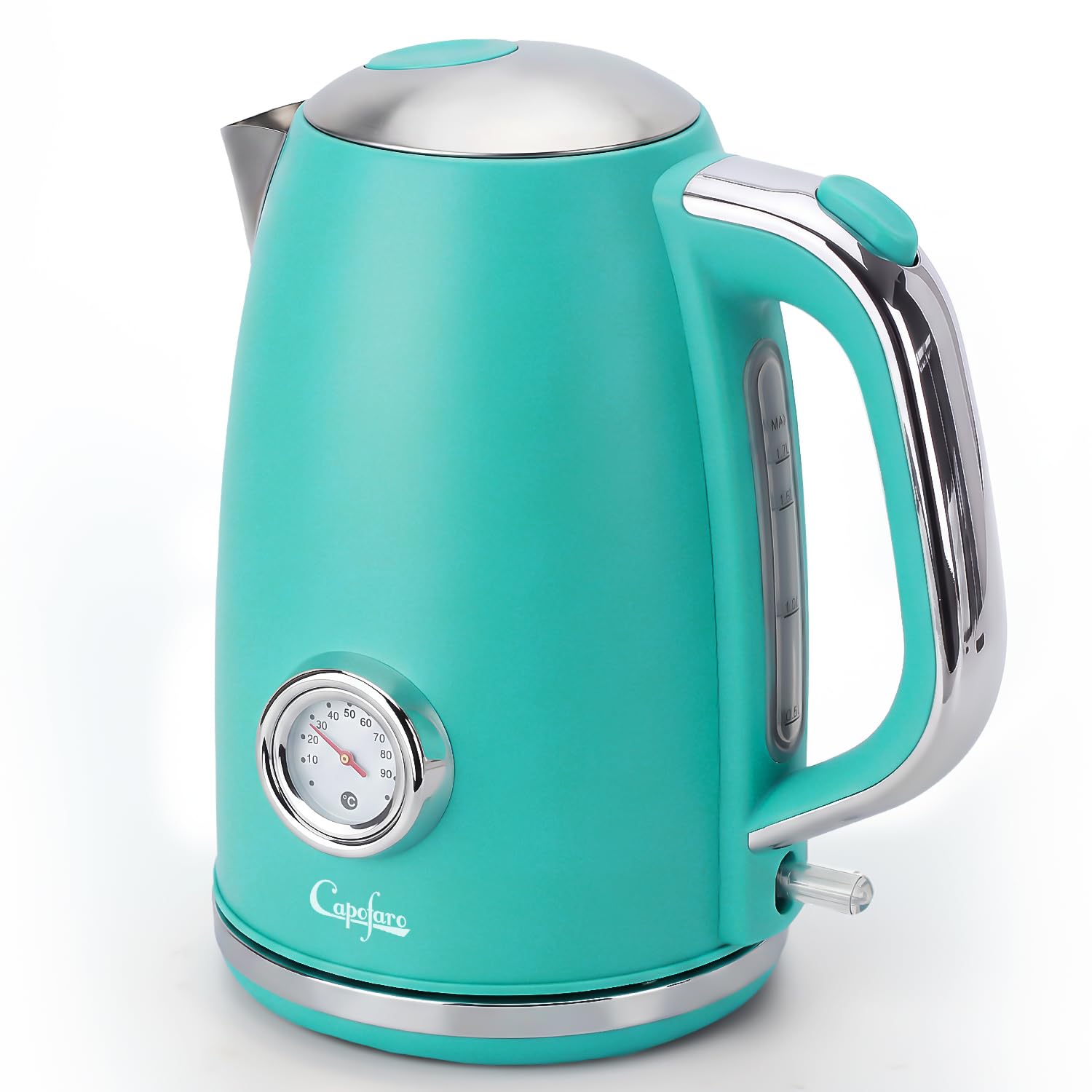 Capofaro 3000W Fast Boil Retro Electric Kettle, 1.7L Stainless Steel Tea Kettle with Temperature Gauge, BPA-Free, Auto Shut Off & Boil Dry Protection, Easy to Clean, Turquoise/Green