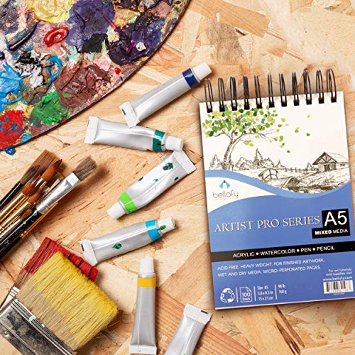 Bellofy 100-Sheet Sketchpad Set of 2-5.8 x 8.3 inch - Acrylic Art Pad for Sketching Ink Sketch Book - 98 Ib/160 g/m2 - Spiral Multimedia Notebook, Drawing Paper Pad - Thumbnail 3