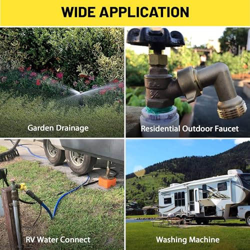 Image of Oyviny 90 Degree Garden Elbow Water Hose Connector, 3 /4 inch FHT Outside Water Faucet Solid Brass Hose Connection with 4 O-rings Garden Hose Fittings Connector, Water Hose Elbow for RV & Garden