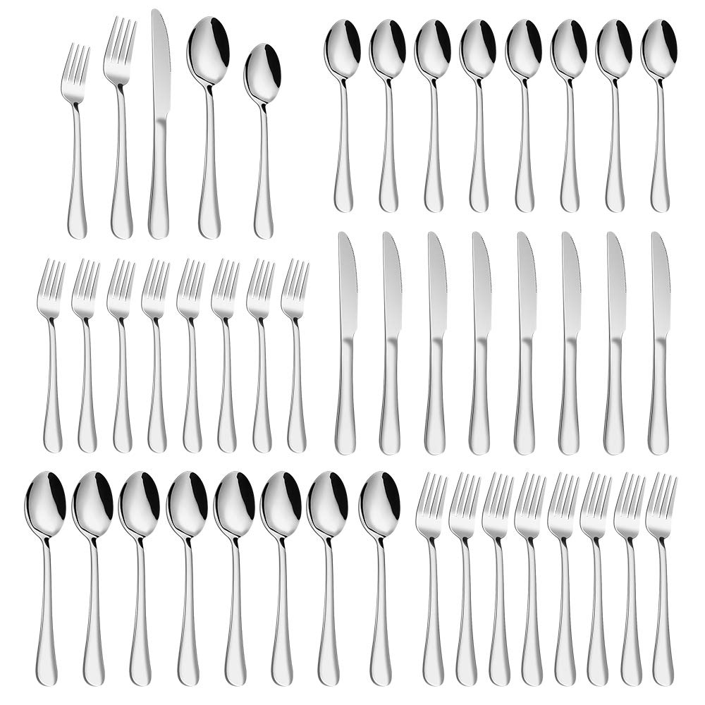 Silverware Set，MASSUGAR 40-Piece Silverware Flatware Cutlery Set, Stainless Steel Utensils Service for 8, Include Knife/Fork/Spoon, Mirror Polished, Dishwasher Safe (40-Pack)