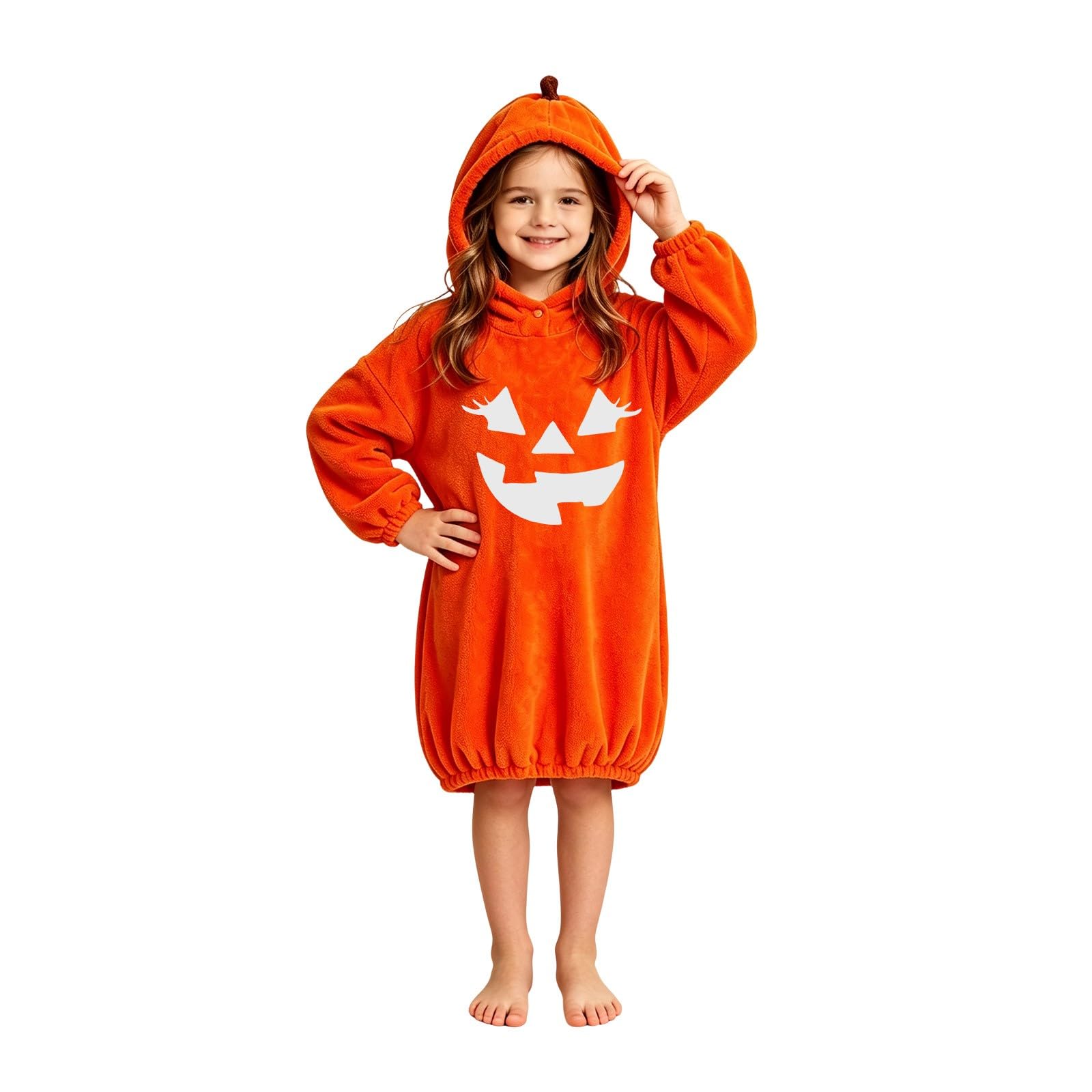 Túnica larga con capucha para niñas con diseño de calabaza y Halloween