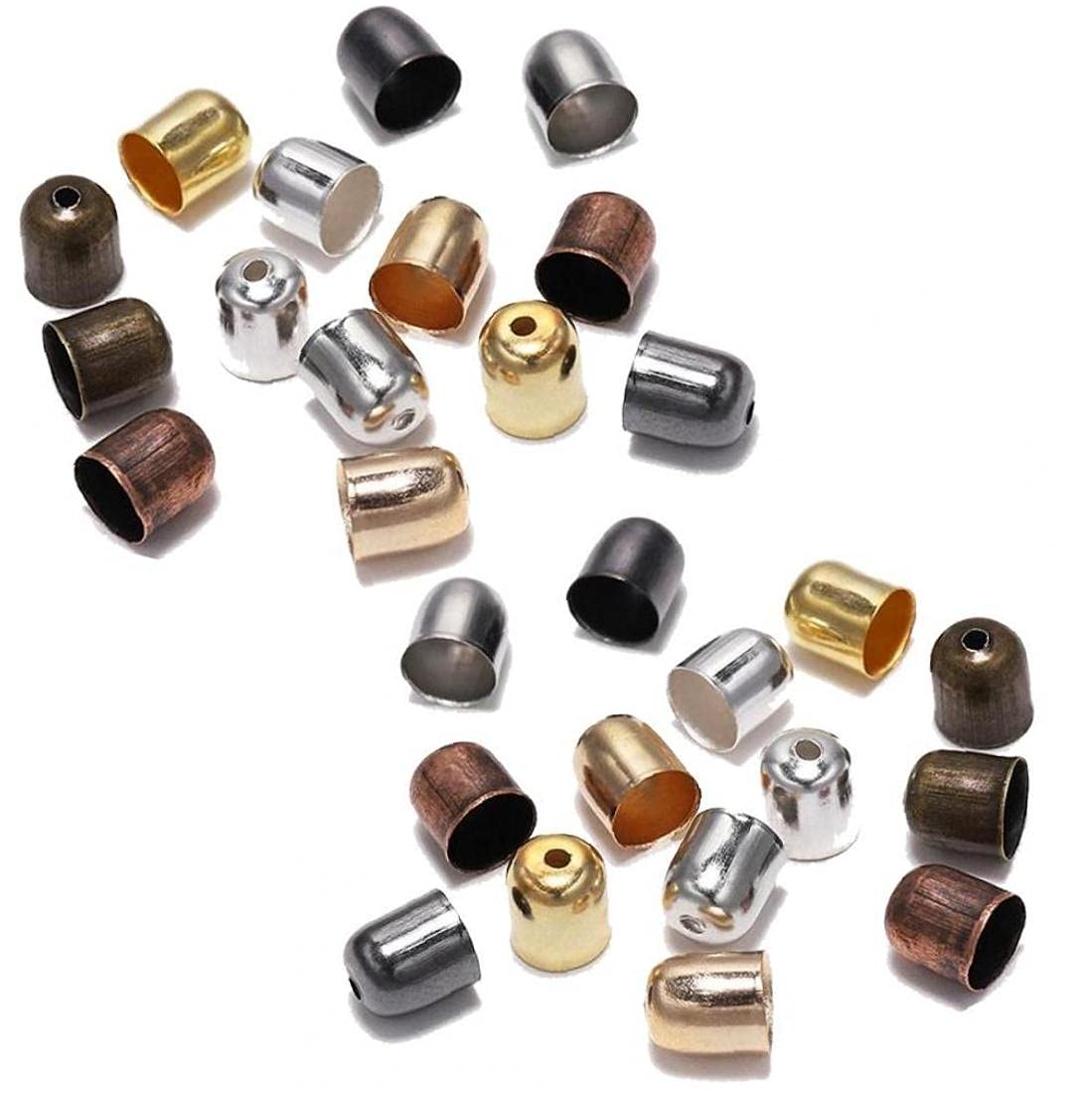 Pinicecore Multicolor 100Pcs Leather Cords Bracelets Buckle Finding End Tip Tassel Caps Crimp End Beads Caps For Diy Jewelry Making