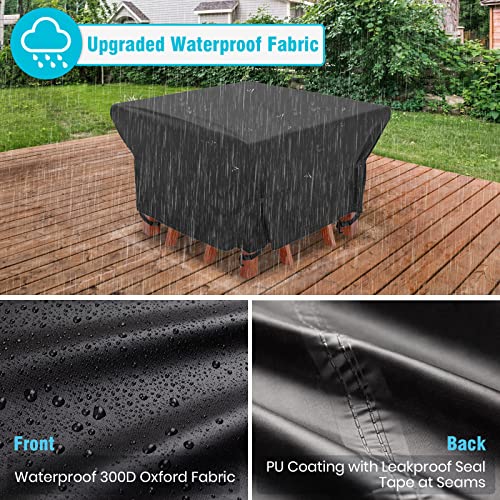 Velway Patio Furniture Covers Waterproof Outdoor Super Windproof 49 Inch Square Table Cover With Seal Tape At Seams, Anti-Uv Fire Pit Table Cover With Side Adjustable Straps, 4 Windproof Buckle Straps #TOP2