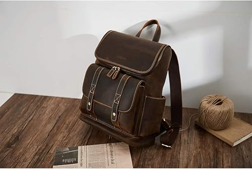 Miniatura 7 de BOSTANTEN Mochila de cuero para hombres 15.6 pulgadas mochila portátil vintage viaje oficina bolsa de hombro gran capacidad café
